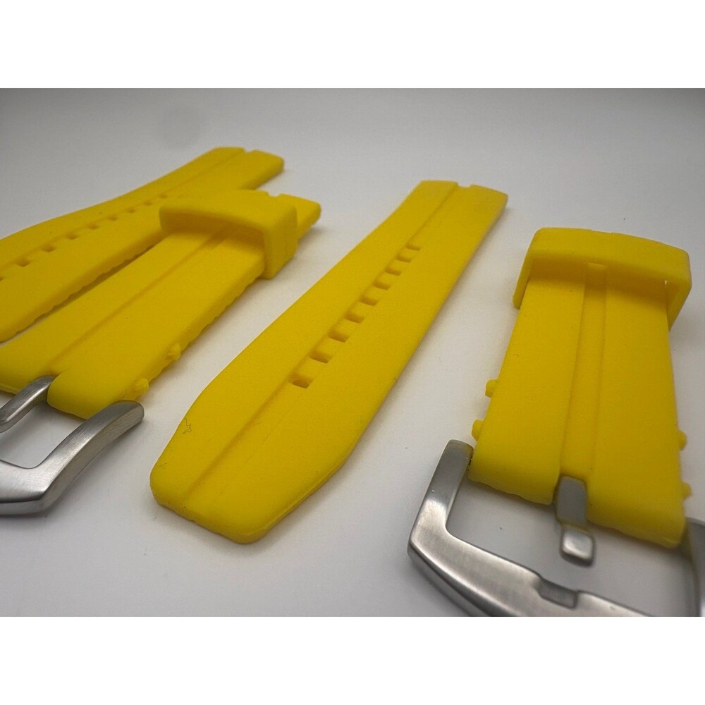 Lot of 2 Bright Yellow Rubber Watch Straps - 24mm Dive / Sport Bands
